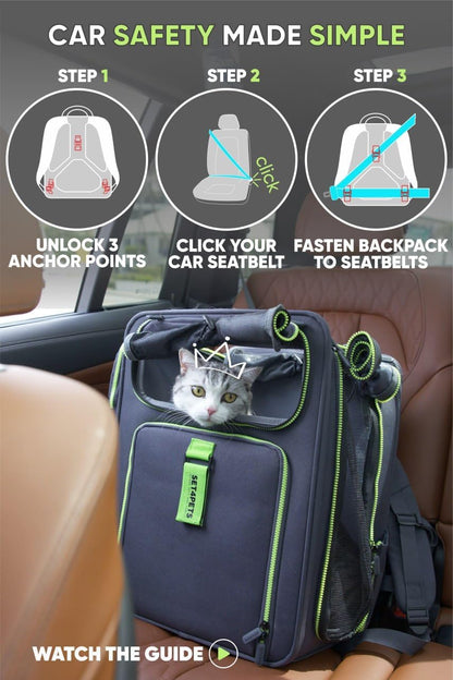 Cat Backpack Carrier & Dog Car Seat for Small Pets Up to 25 lbs - Expandable Cat Carrier Backpack