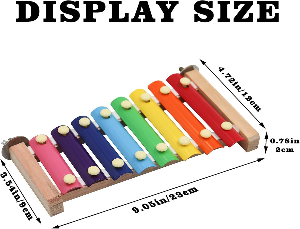 Dnoifne Colorful Xylophone, Funny Xylophone with 8 Metal Keys, Cage Toy Accessories for Parrot