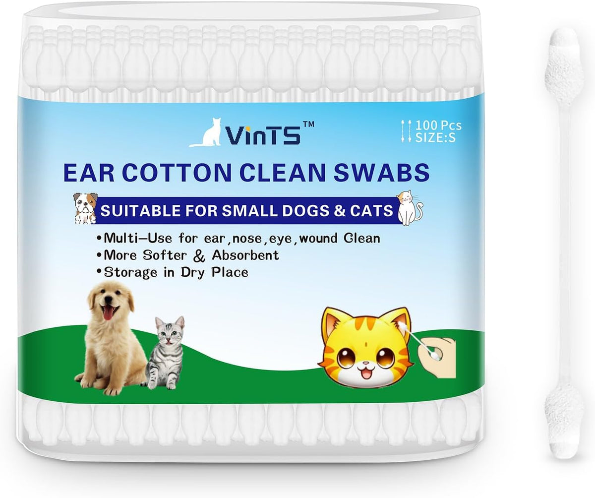 VinTS 100 PCS Cotton Dog Ear Cleaning Swabs, Pet’s Ear Infection Treatment Gourd-Shaped Swabs