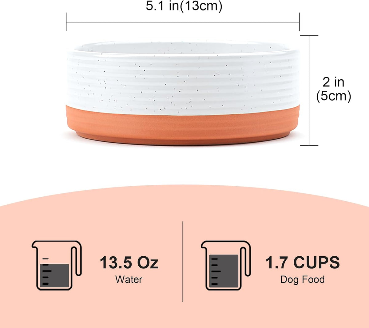 SPUNKYJUNKY Ceramic Dog and Cat Bowls 2 Pack, 5.1'' Dog and Cat Food Water Double Feeding Bowls