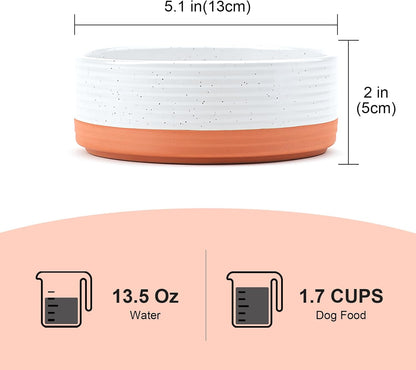SPUNKYJUNKY Ceramic Dog and Cat Bowls 2 Pack, 5.1'' Dog and Cat Food Water Double Feeding Bowls