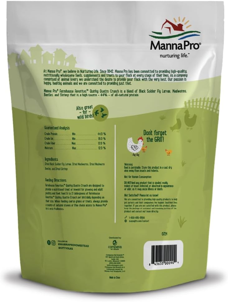 Manna Pro Farmhouse Favorites Quirky Quatro Crunch – 100% Natural Protein Treat for Mixed Flocks