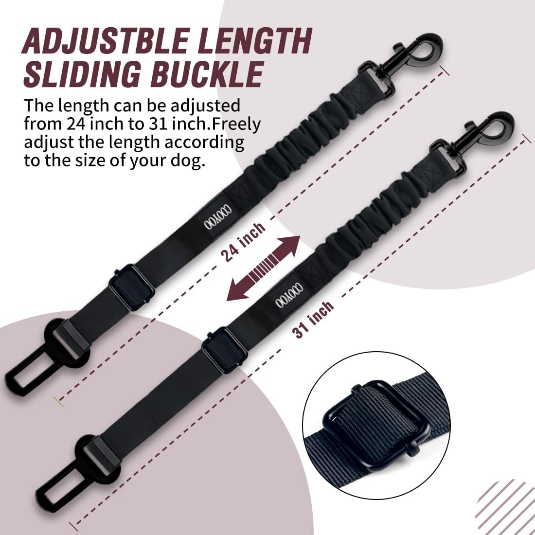 COOYOO Dog Seat Belt,3 Piece Set Retractable Dog Car Adjustable Seatbelts for Vehicle Nylon Pet