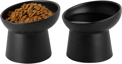 Ceramic Raised Cat Bowls, Elevated Tilted Cat Food and Water Bowls Set, Porcelain Stress Free Pet