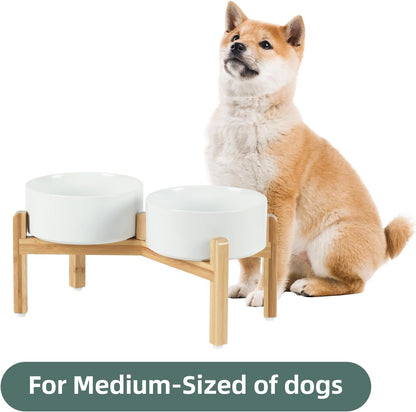 Ceramic Raised Double Bowls Set with Stand, Food & Water Bowls for Medium Breed Dogs, Weighted Dog