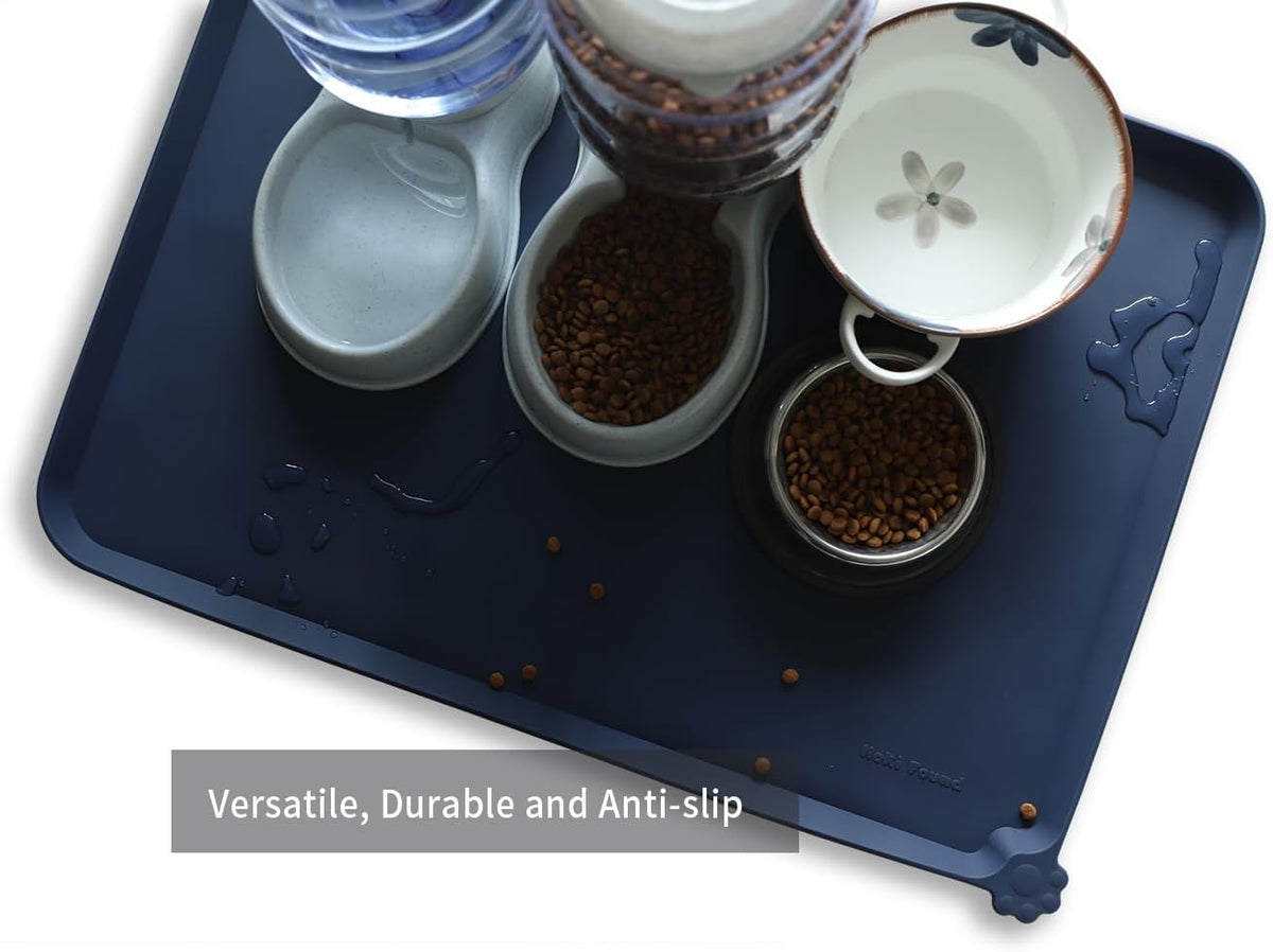 Hoki Found X-Large Silicone Pet Feeding Mats - Non Slip Dog Cat Bowl Mats - Waterproof, Suitable
