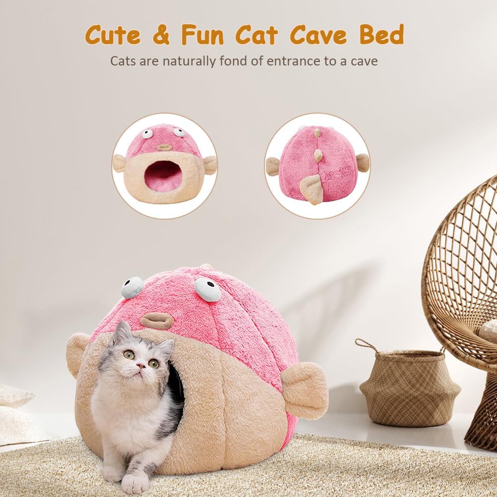 Cat Beds for Indoor Cats - Cat Bed Cave with Removable Washable Cushioned Pillow, Soft Plush