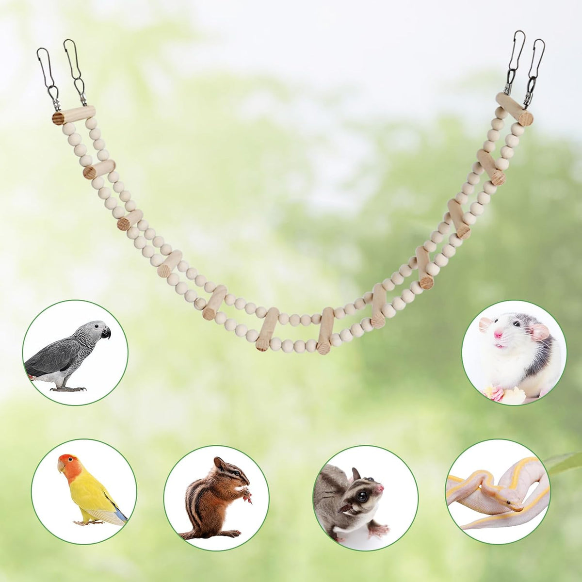 Long Bird Ladder with Wooden Rungs and Beads, Parakeet Climbing Swing Toys, Bird Cage Accessories