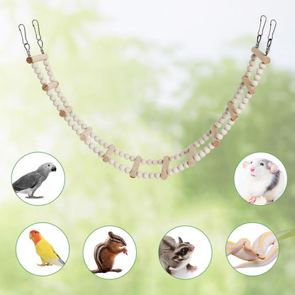 Long Bird Ladder with Wooden Rungs and Beads, Parakeet Climbing Swing Toys, Bird Cage Accessories