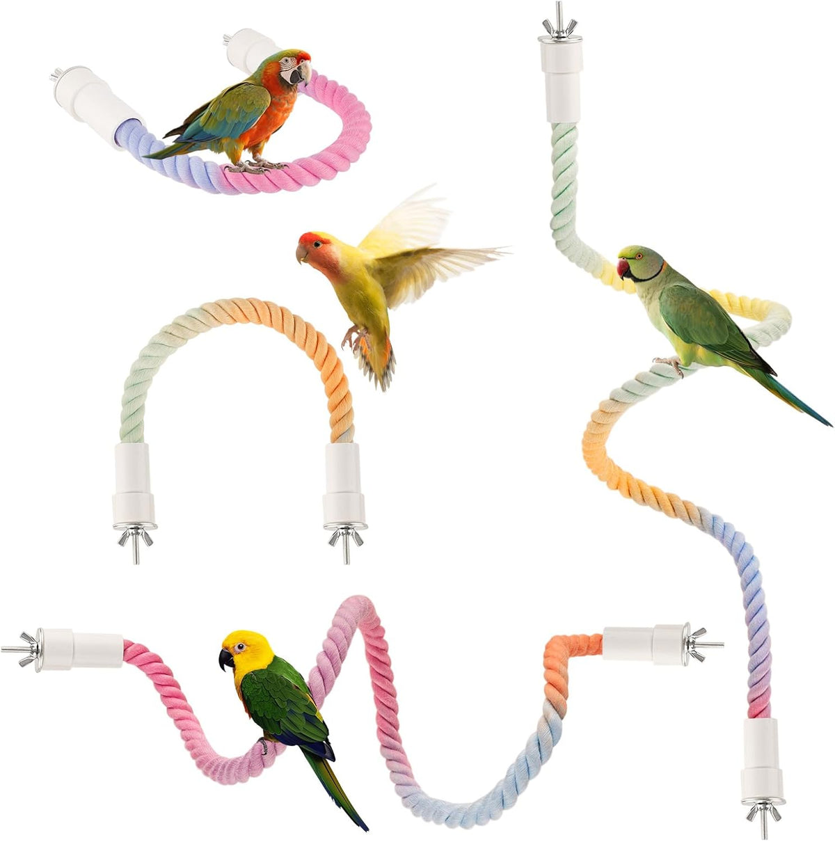 4Pcs Rope Perches for Bird Cages, Bendable Climbing Rope Cage Accessory Toy, Perfect for Parrots
