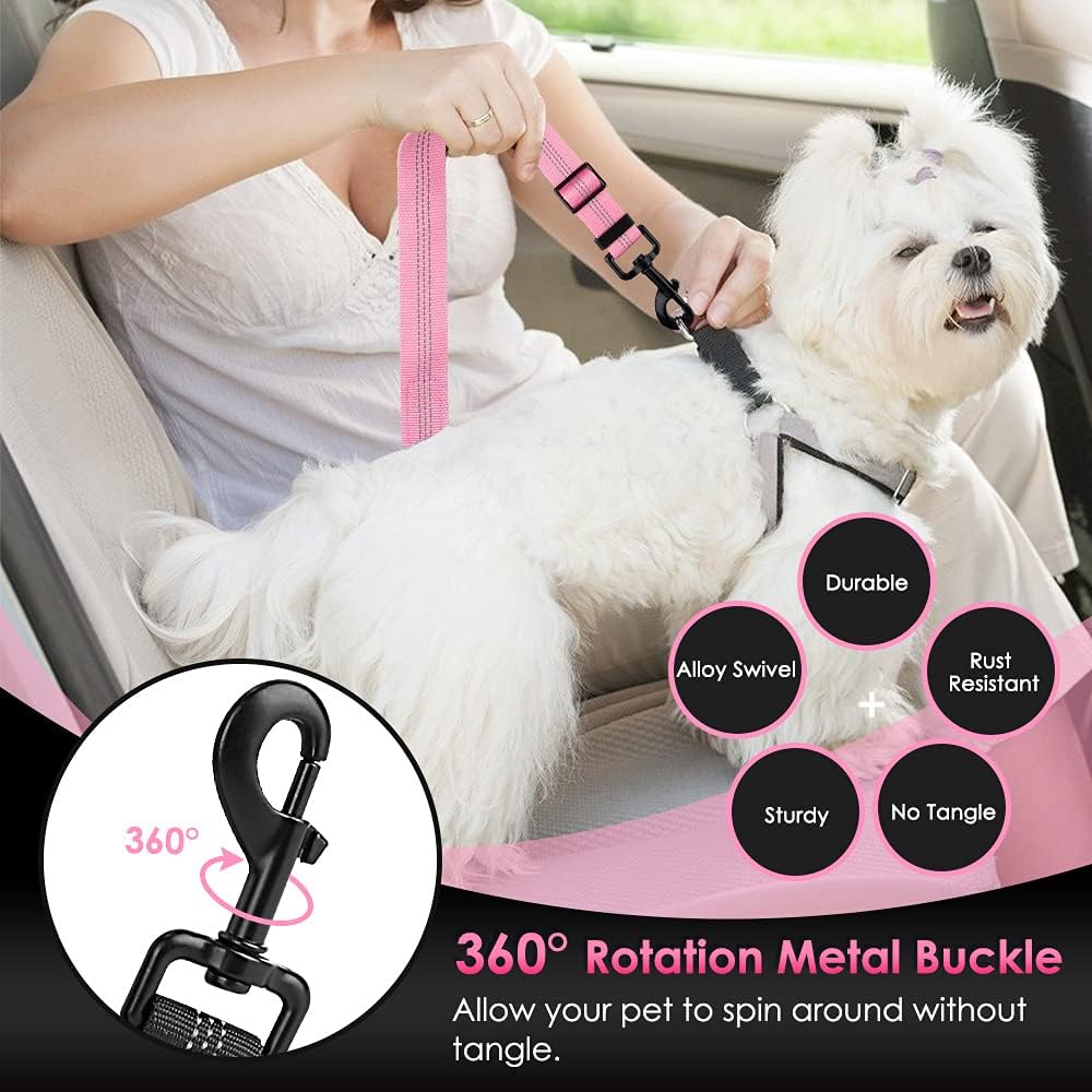 SlowTon Dog Seat Belt, Adjustable Dog Safety Belt Leash, 2 in 1 Latch Bar Attachment Dog Car