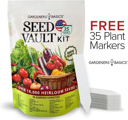Gardeners Basics Survival Vegetable Seeds Garden Kit Over 16,000 Seeds Non-GMO and Heirloom, Great