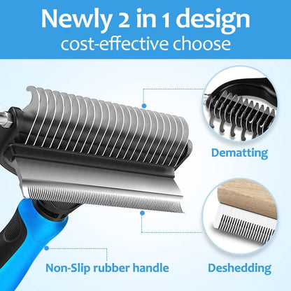[ 2 in 1 design ] Undercoat Rake and Deshedding Tool for Dogs and Cats - Dematting Comb for Long