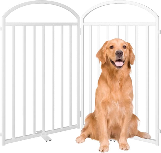 2 Panles Full Matel Freestanding Dog Gates with Door, 48"Extra Wide 32"Tall Free Standing Dog Pet