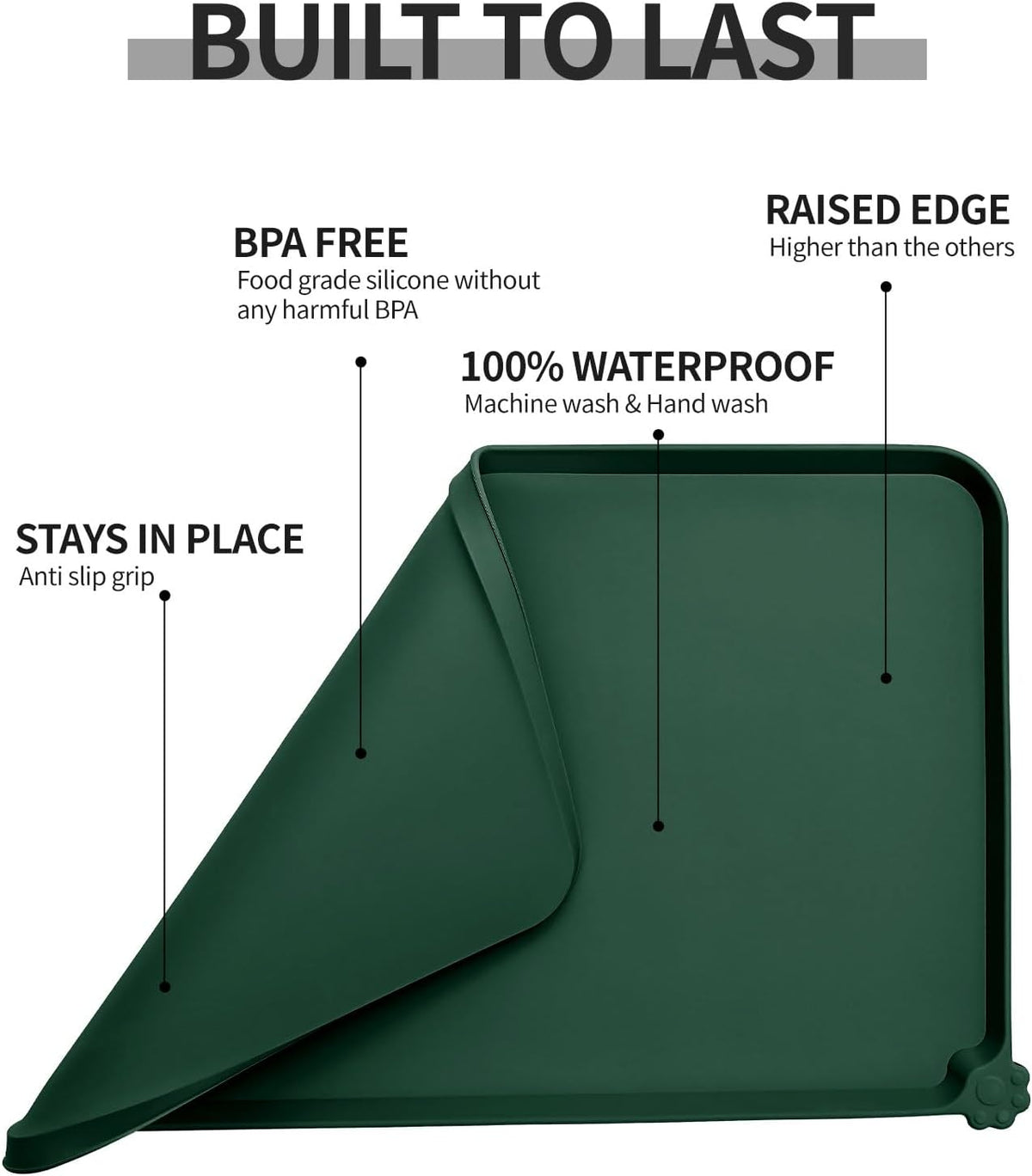 Waterproof Pet Feeding Mat with High Raised Edges, Heavier and Thicker Placemats for Cat Dog Water