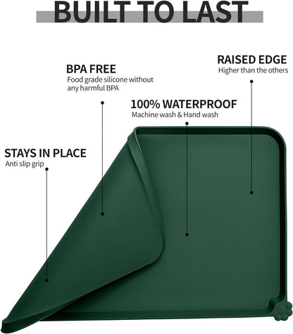 Waterproof Pet Feeding Mat with High Raised Edges, Heavier and Thicker Placemats for Cat Dog Water