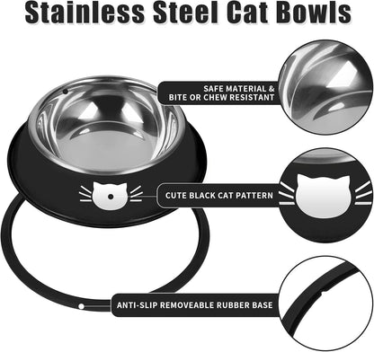2 Pcs Non-Slip Stainless Steel Small Cat Food Bowls - Unbreakable, Thicken 13 Oz Cat Dishes