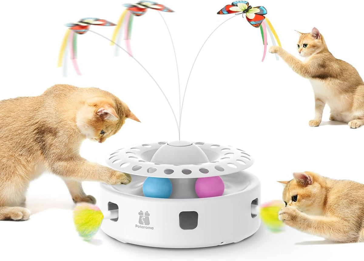 Potaroma Cat Toys 3in1 Automatic Interactive Kitten Toy, Fluttering Butterfly, Moving Feather