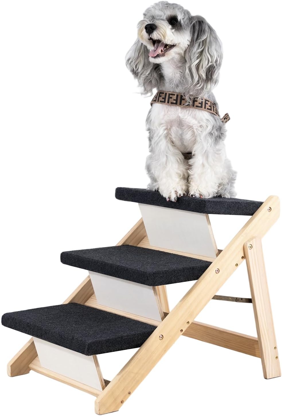 MEWANG Wood Pet Stairs & Ramp for Small/Medium Dogs and Cats, Aging Pets – 3-in-1 Foldable