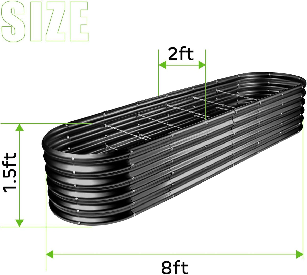 Land Guard 8×2×1.5ft Galvanized Raised Garden Bed Kit, Raised Garden Boxes Outdoor, Oval Metal