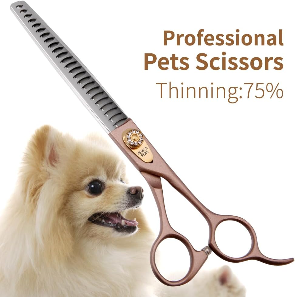 Fenice Peak Thinning Shears for Dogs and Cats Rose Gold Pet Grooming Scissors Chunkers Shears 440C