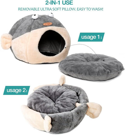 Cat Beds for Indoor Cats - Cat Bed Cave with Removable Washable Cushioned Pillow, Soft Plush