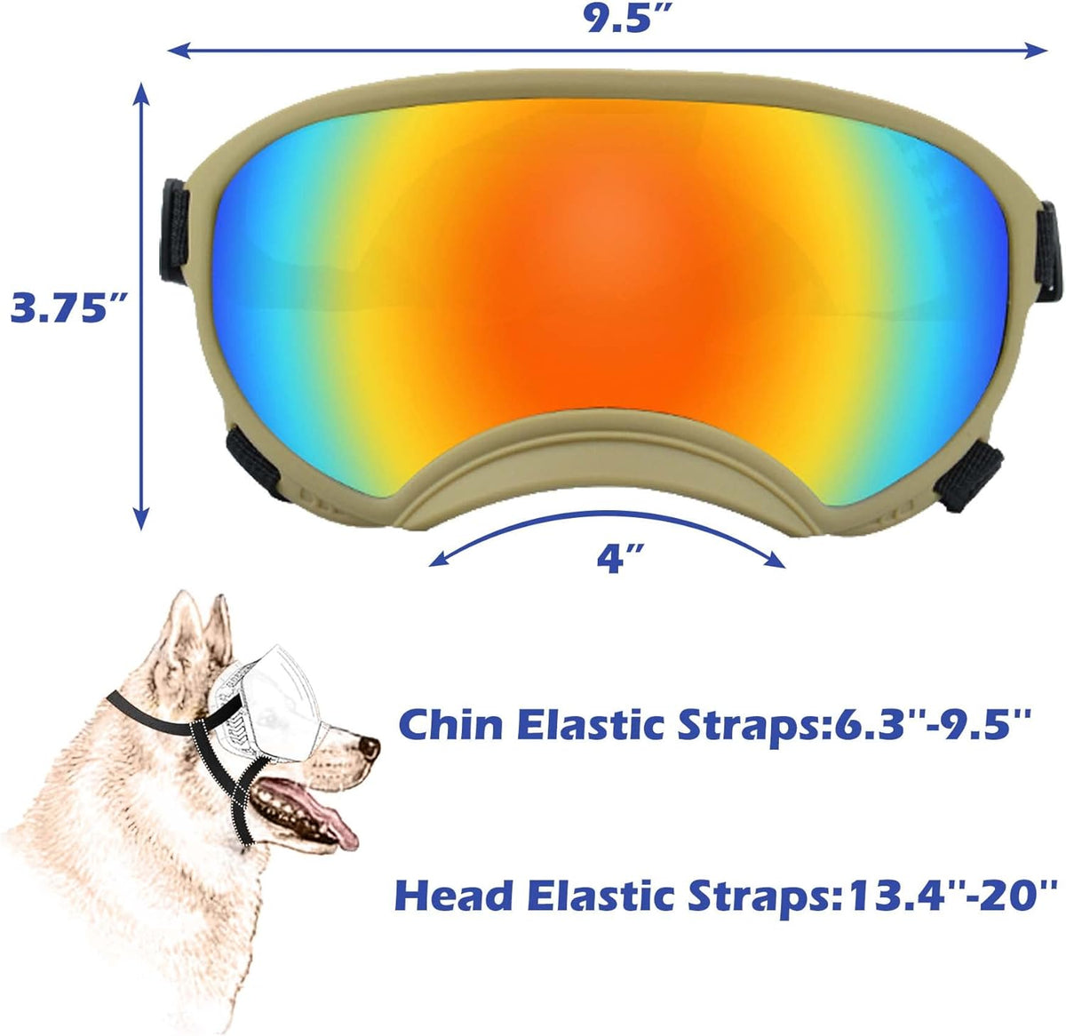 Large Dog Sunglasses with Adjustable Strap UV Protection, Winproof Puppy Sunglasses, Suitable for