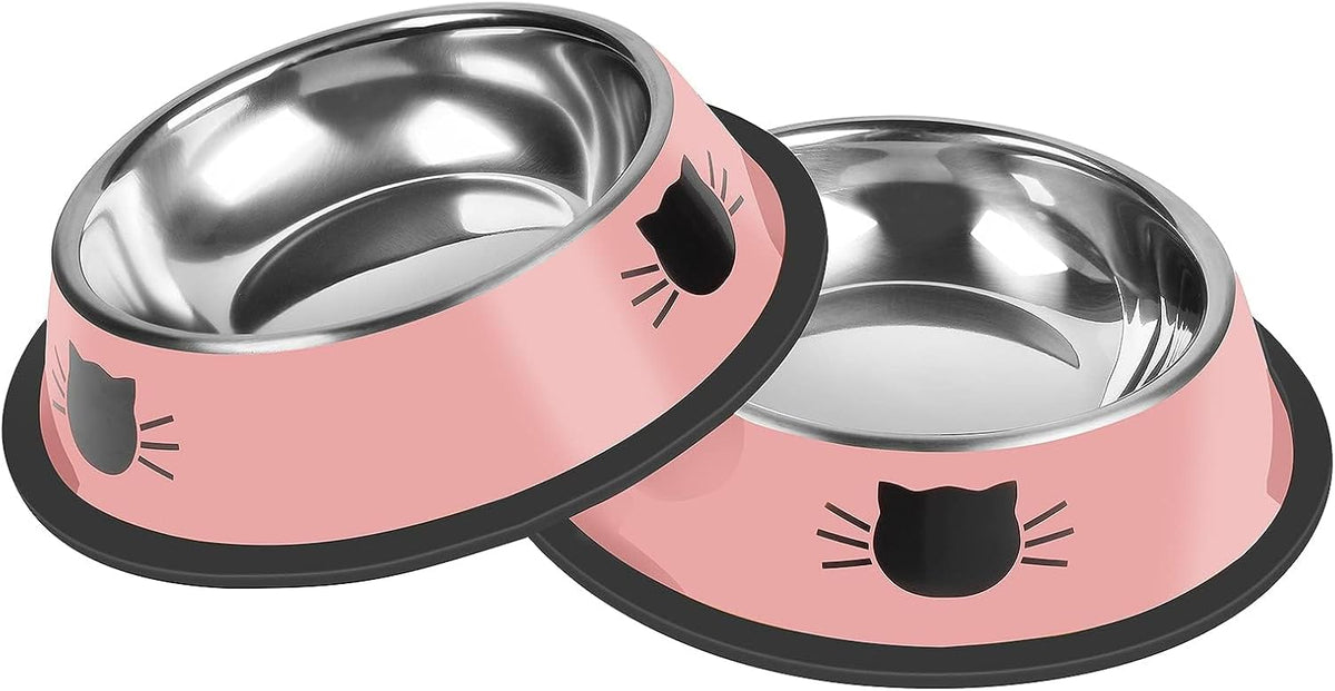 2Pcs Cat Bowls Non-Slip Stainless Steel Small Cat Food Bowls Unbreakable Thicken Cat Feeder 7 Oz