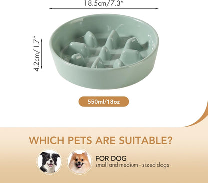 Ceramic 7.3 inch Dog Bowl Slow Feeder, Slow Pet Food Dish for Medium and Small Dog, Stop Bloat