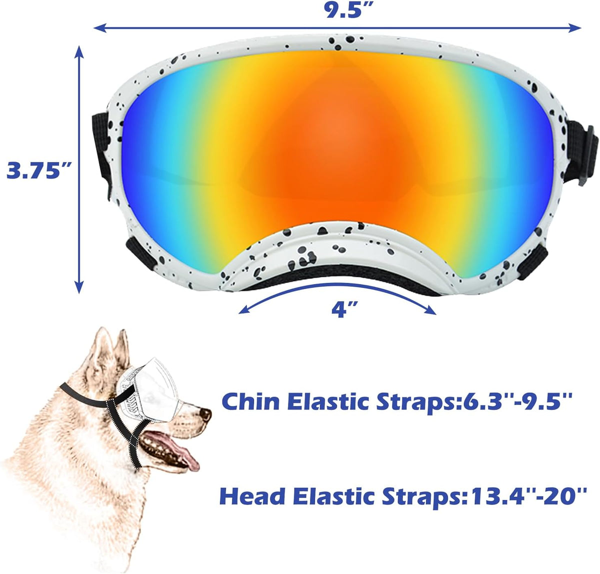 Winproof Large Dog Sunglasses with Adjustable Strap, UV Protection, Soft Goggles for Medium-Large