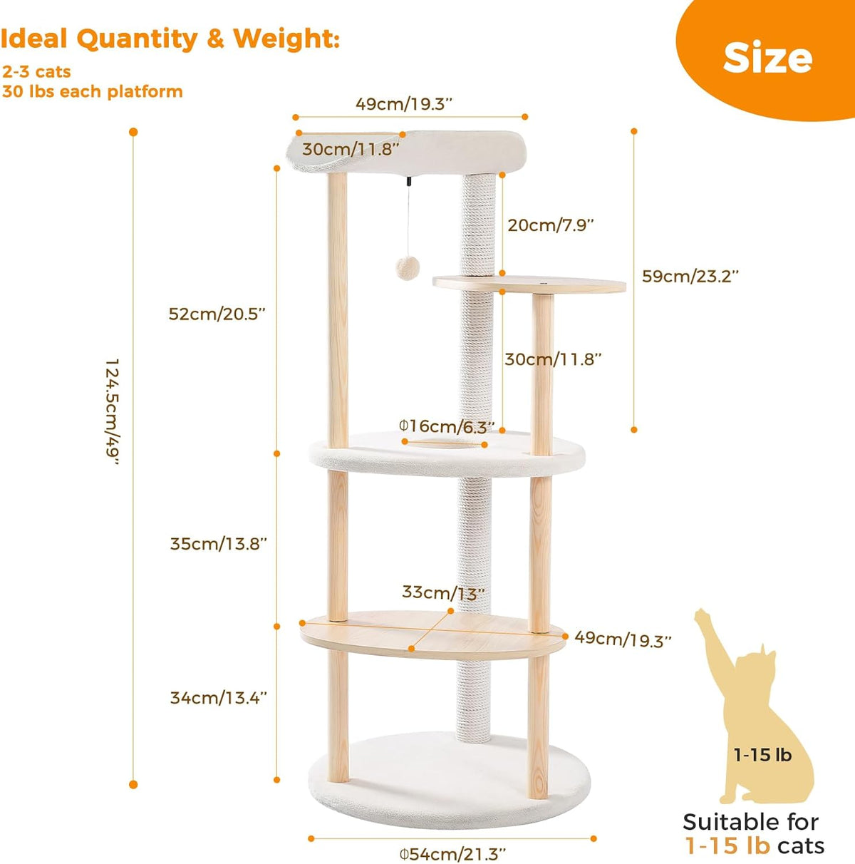 PETEPELA Wood Cat Tree Tower for Indoor Cats,5-Level Cat Climbing Tree Cat Play House with Sisal