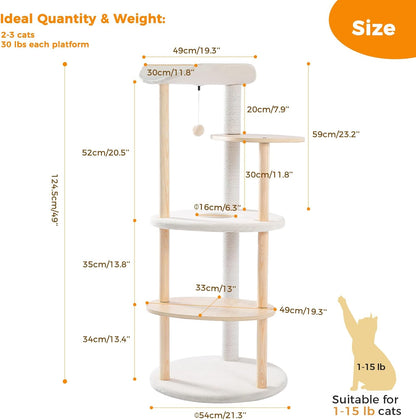 PETEPELA Wood Cat Tree Tower for Indoor Cats,5-Level Cat Climbing Tree Cat Play House with Sisal