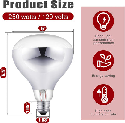 VIHOSE 4 Pack 250 Watt Heat Lamp 120v R40 Heat Lamp Bulbs Glass Incandescent Light Bulbs