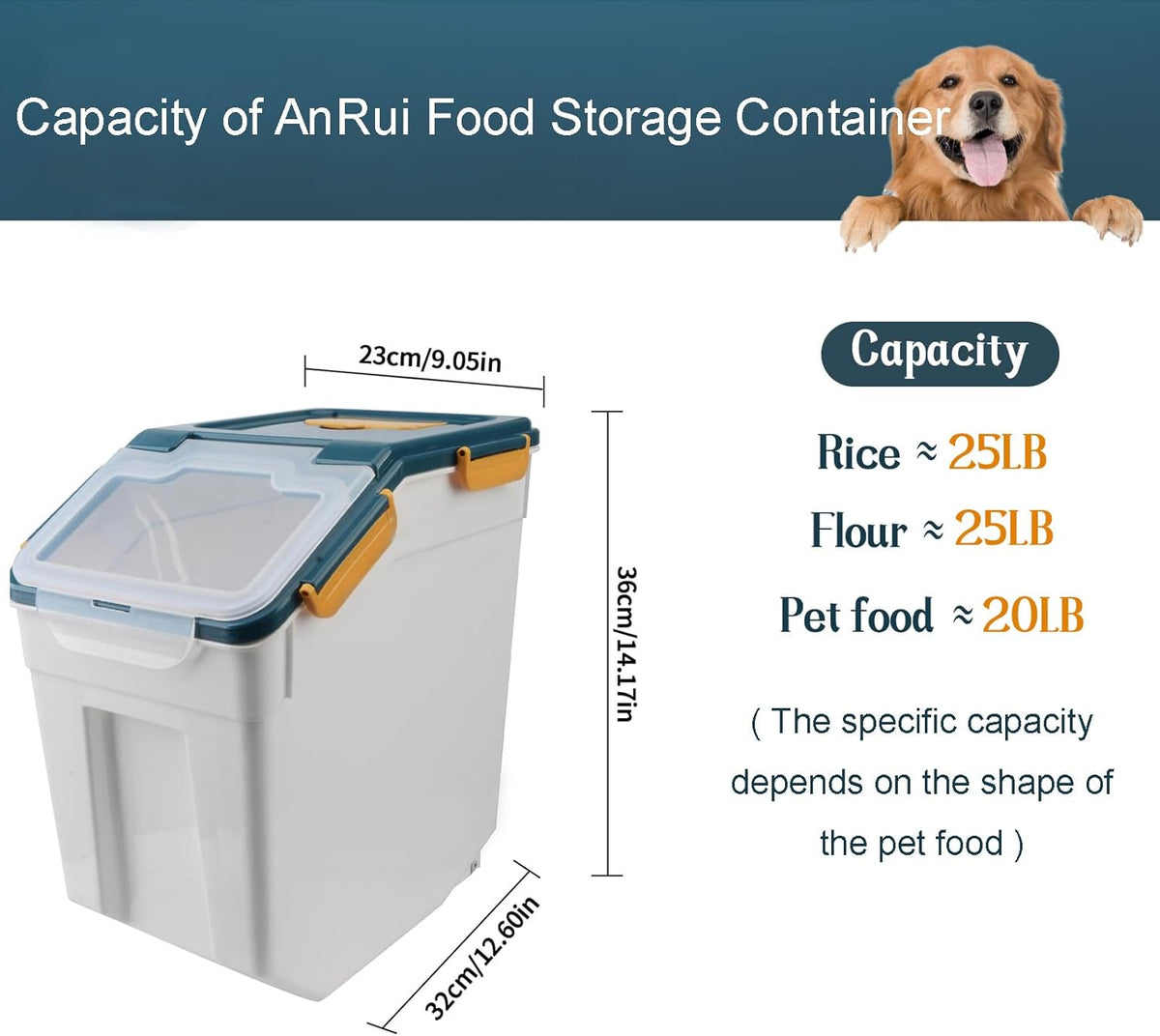 AnRui Airtight Flour Storage Container 25lb, Plastic Grain Storage Bucket, Rice Cereal Dispenser