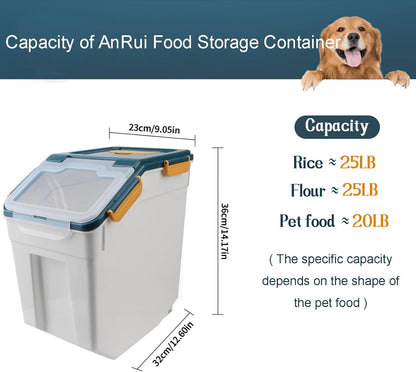 AnRui Airtight Flour Storage Container 25lb, Plastic Grain Storage Bucket, Rice Cereal Dispenser