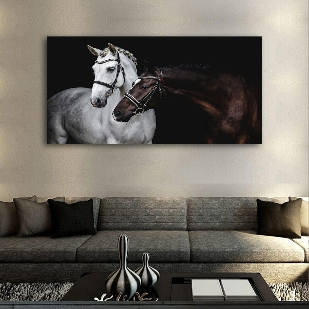 Jiuqinghua Wall Art Canvas Print Picture White and Brown Horses 1 Panel Wild Animal Painting