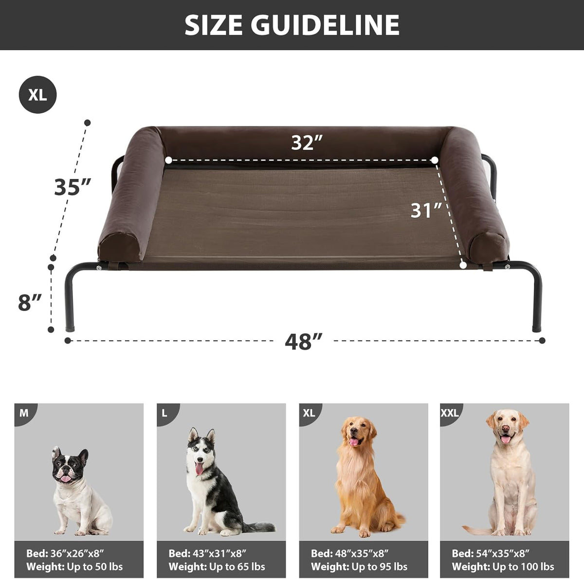 RRPETHOME Large Elevated Cooling Dog Bed, Raised Dog Cot Beds for Large Dogs, Elevated Outdoor Pet