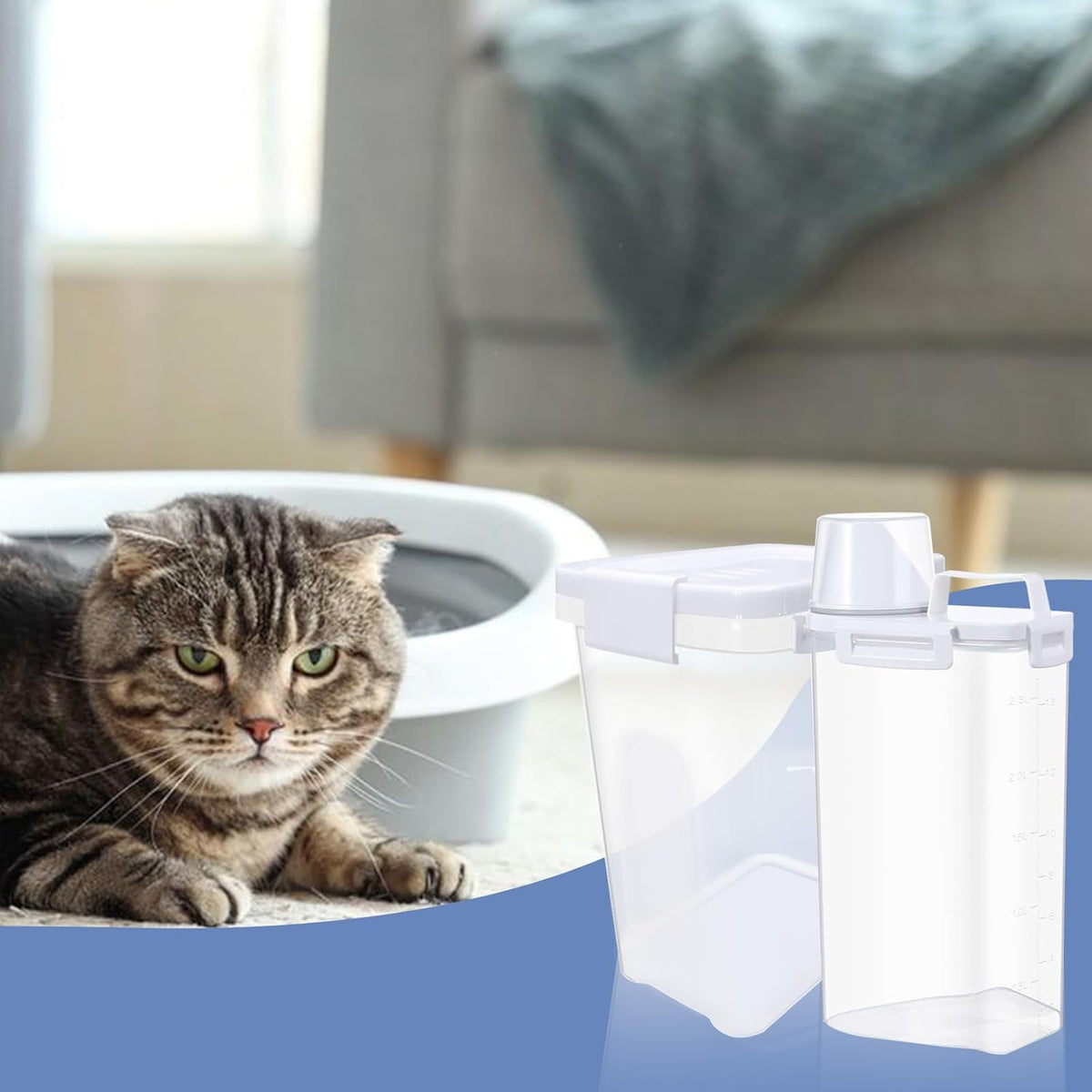 2 Pcs Cat Litter Storage Container with Airtight Lid Cat Litter Storage Bin with Spout Sealable