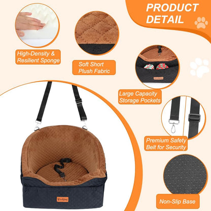 Vivifying Dog Car Seat for Small & Medium Dogs, Detachable & Washable Booster Seat for Pets Up to