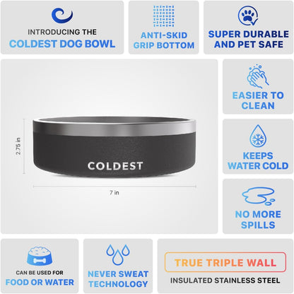Coldest Dog Bowl - Anti Rust Metal, Non Slip, 3 Layers Insulated Stainless Steel Dog Bowls - Spill
