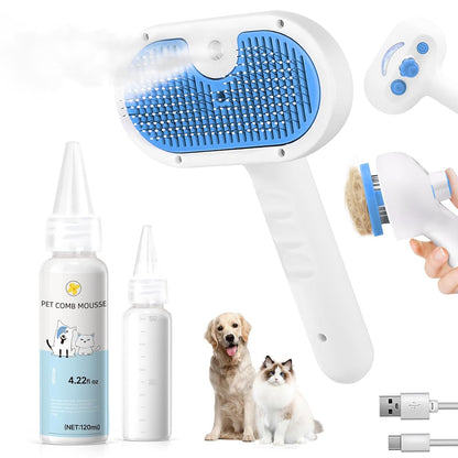 Pet Steam Brush for Dog & Cat - 3-in-1 Steam Grooming Brush for Shedding & Hair Removal - Self