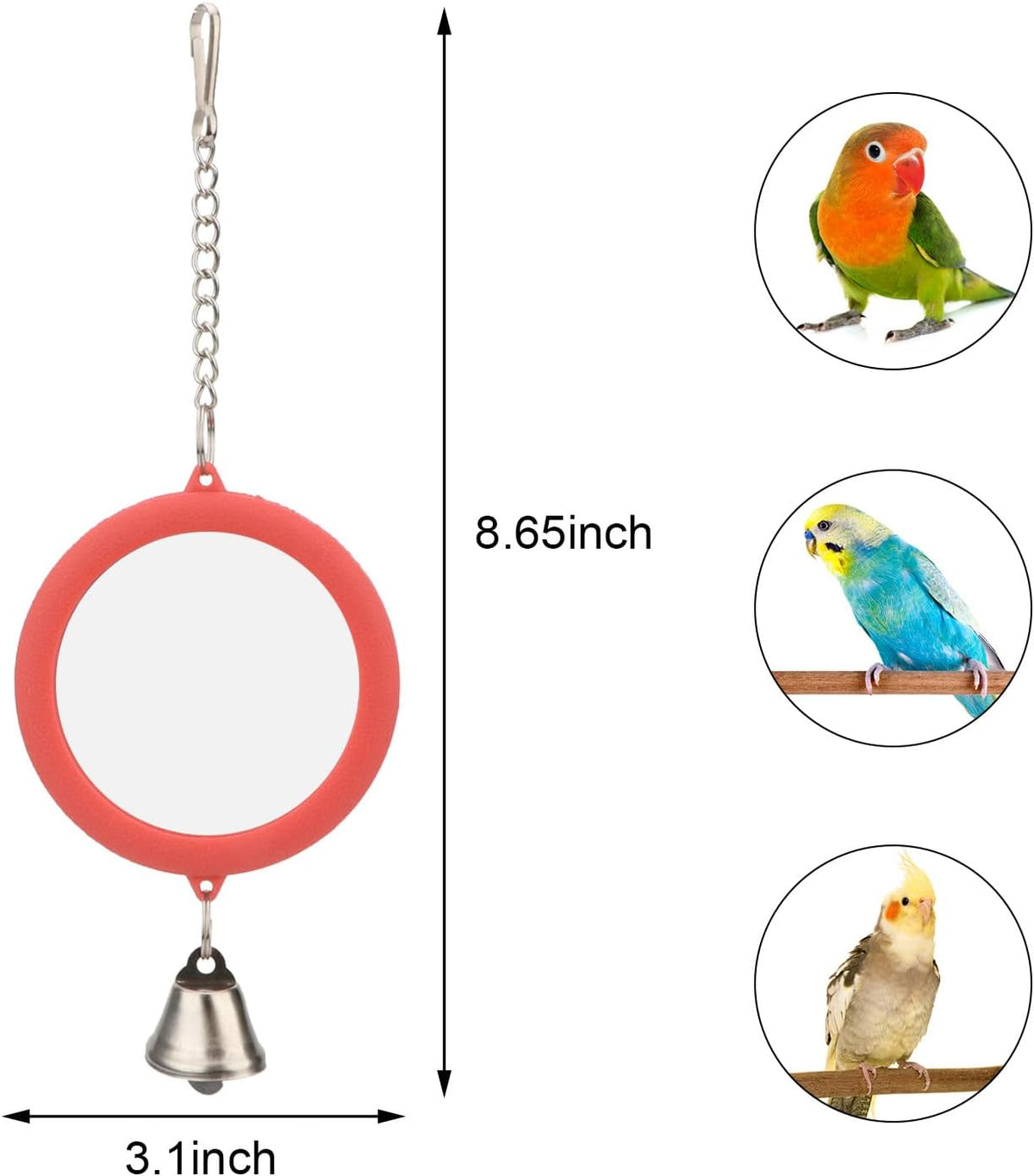 Hypeety Pet Bird Mirror with Bell Interactive Parrot Toy Bird Cage Mirror for Cockatiel Parakeets