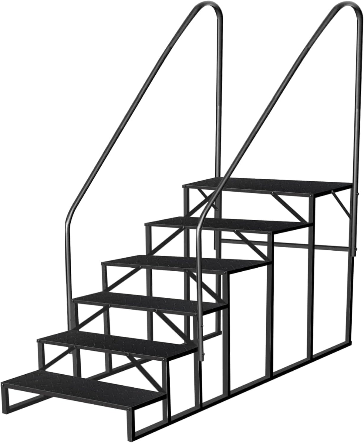 RV Stairs 6 Step Ladder, RV Steps Anti-Slip, Hot Tub Steps with Handrail, 660 lbs RV Ladder for 5th
