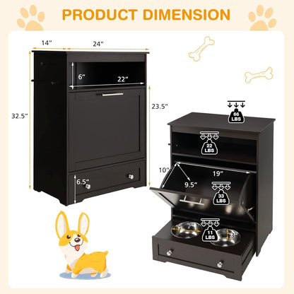Tangkula Pet Feeder Station, Dog Food Storage Container With Double Pull Out Bowls, Food Toy