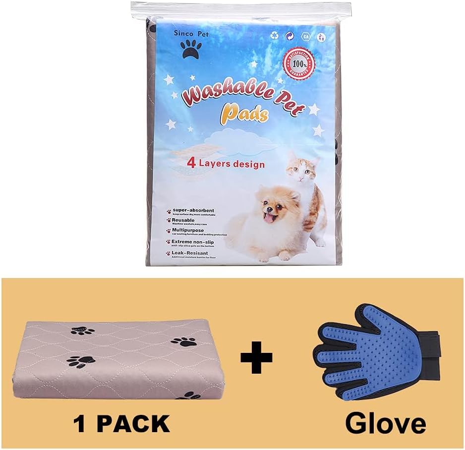 Washable Dog Pee Pads with Puppy Grooming Gloves,Puppy Pads,Reusable Pet Training Pads,Large Dog