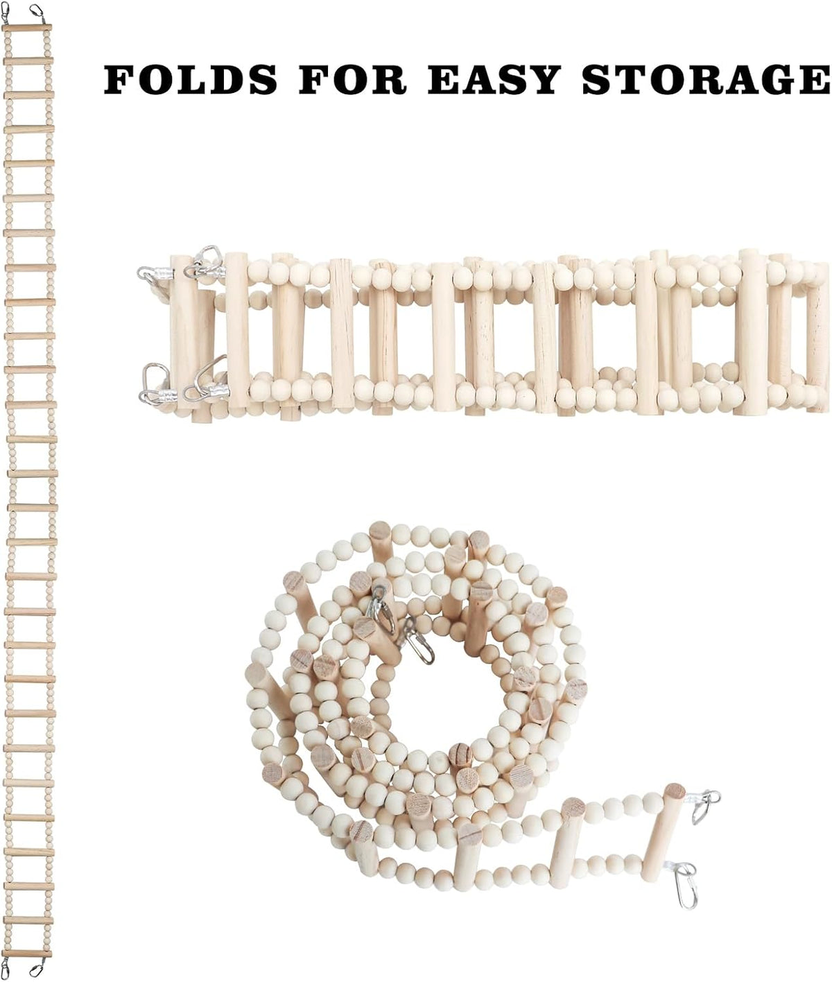 Long Bird Ladder with Wooden Rungs and Beads, Parakeet Climbing Swing Toys, Bird Cage Accessories