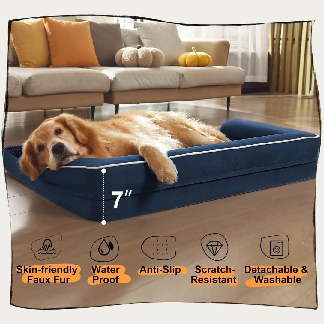 Large Dog Bed Orthopedic Washable | Beds Bolster Pet | XL Large Big Dogs | Memory Foam Couch Sofa |