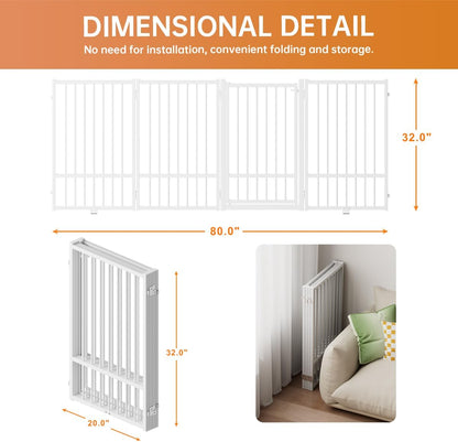 Full Metal Freestanding Dog Gate with Door, 32''Height Foldable Pet Dog Fence for Indoor & Outdoor
