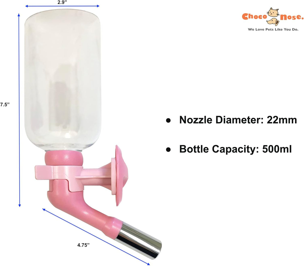 Choco Nose Patented No-Drip Water Bottle/Feeder for Large Dogs Over 50 lbs - Wire Cages, Crates or