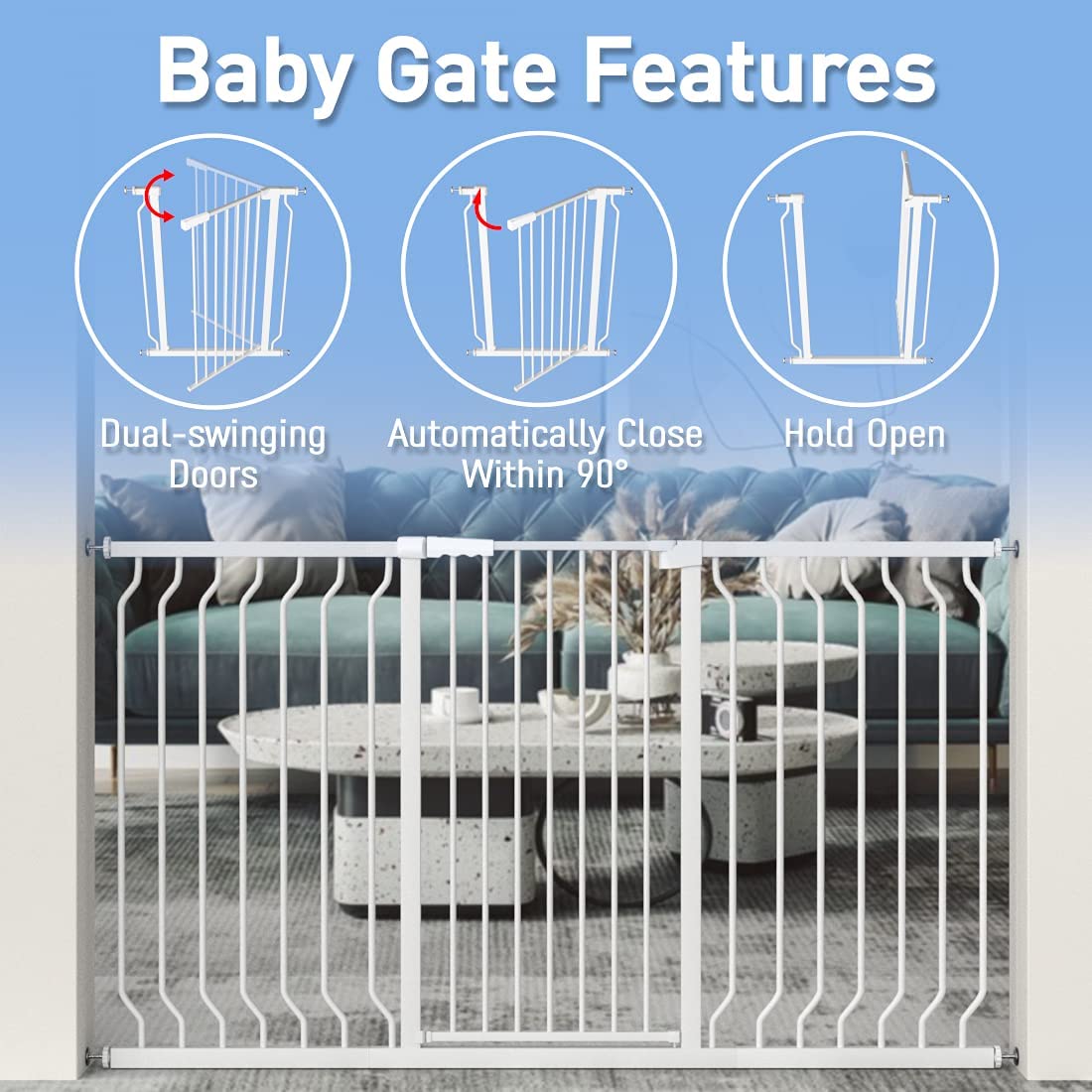 WAOWAO Extra Tall 40.55" Baby Gate 29.92-46.85" Wide Pressure Mounted Walk Through Swing Auto Close